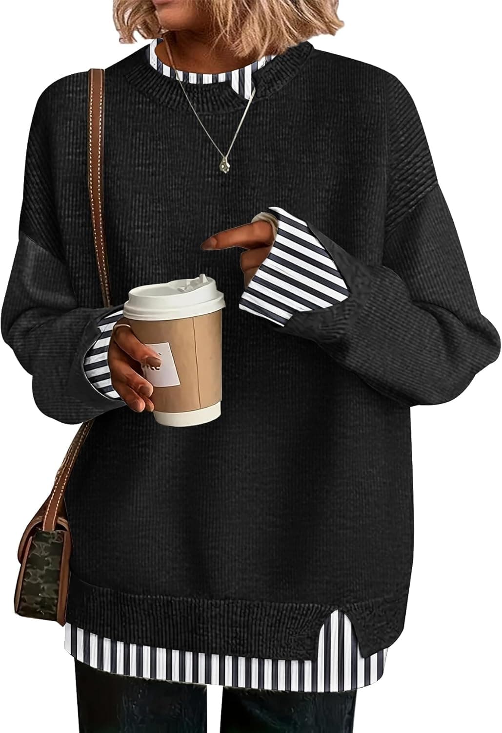 Disamer Western-Inspired Patchwork Knit Pullover Sweater